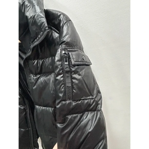 SAM‎ New York Black Quilted Down Puffer Jacket Womens 12 Cropped Zip Winter Coat - Picture 6 of 14